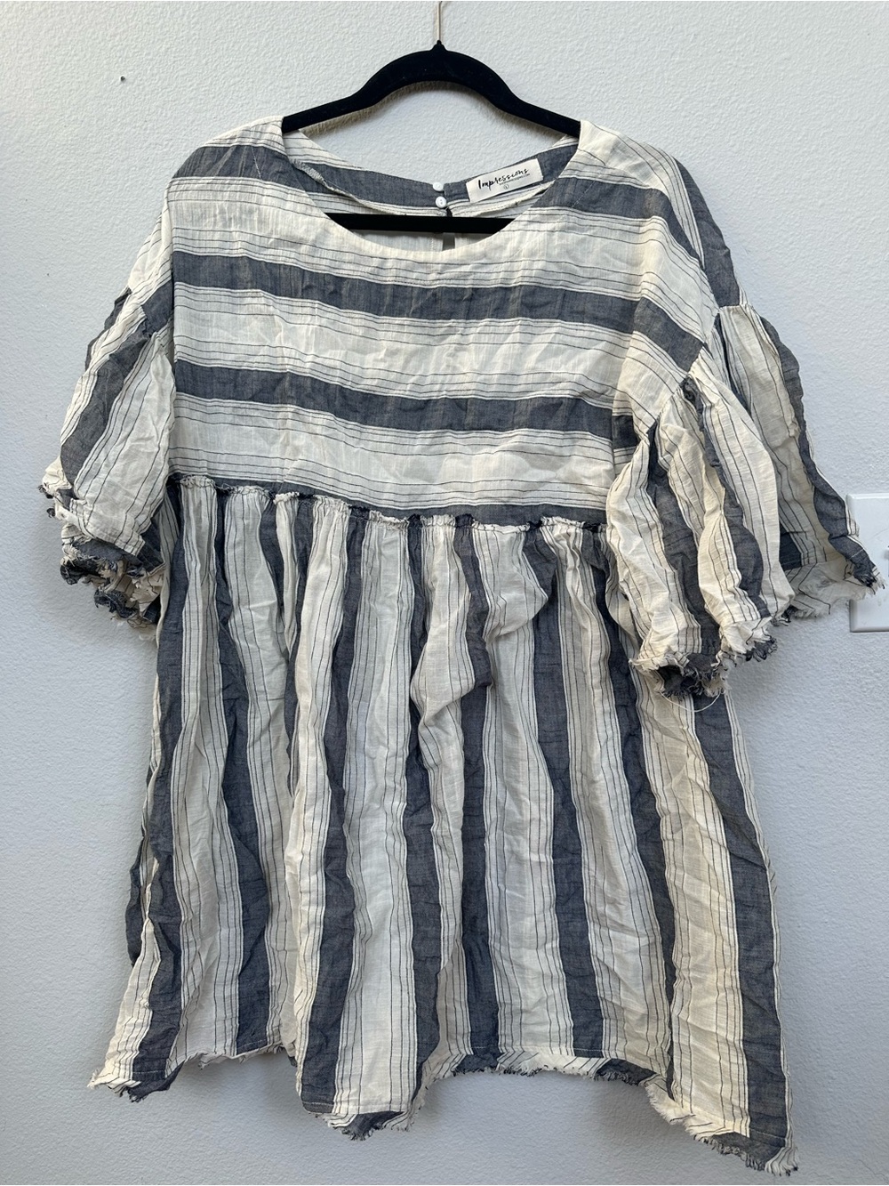 Impressions Black and White Striped Casual Kids Dress